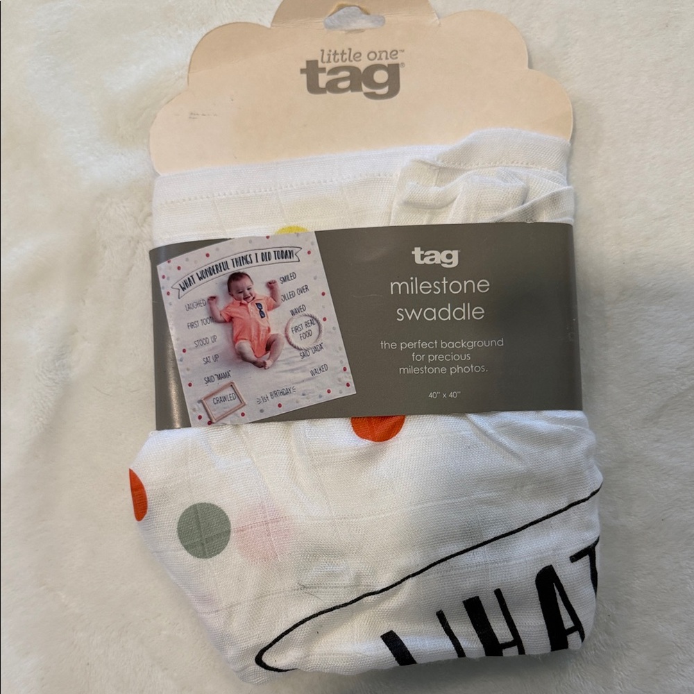 Tag White and Multicolor Milestone Swaddle